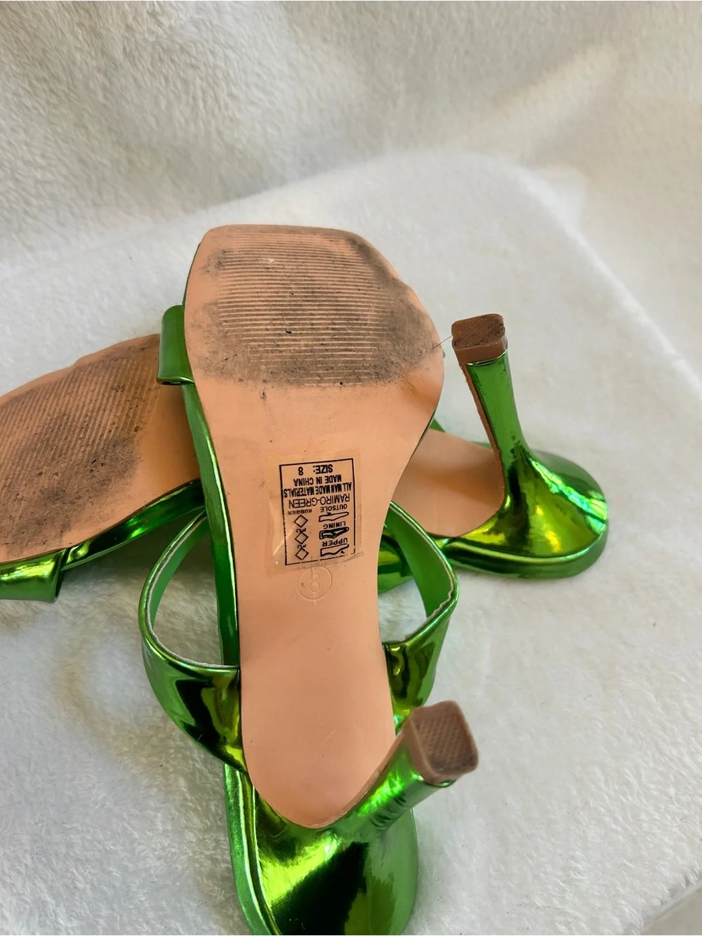 Metallic Green Strappy Square-Toe Heels